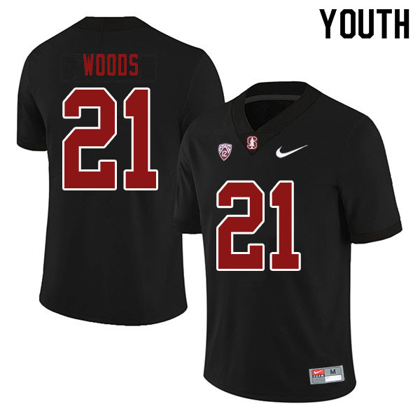 Youth #21 Justus Woods Stanford Cardinal College Football Jerseys Sale-Black - Click Image to Close